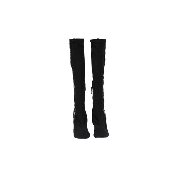 Giuseppe Zanotti Stiletto Knee High Boots 6.5 36.5 Black Suede  Mesh Button Snap - Picture 3 of 13
